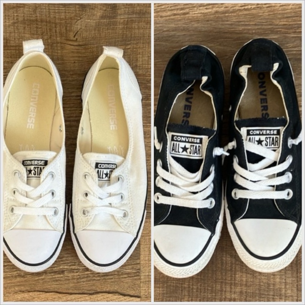 Converse Black and White Low-Top Sneakers and White Ballet Flat Converse